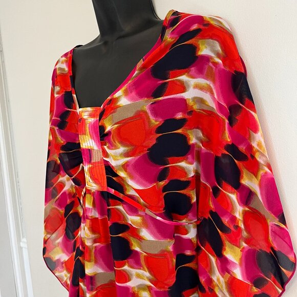 Laundry By Design Colourful Boho Tunic Coverup with Self Tie, Size Small - Picture 3 of 9